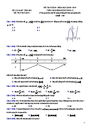 Đề thi thử lần 1 môn Toán Lớp 12 - Mã đề 100 - Năm học 2018-2019 - Sở giáo dục và đào tạo Yên Bái (Có đáp án)